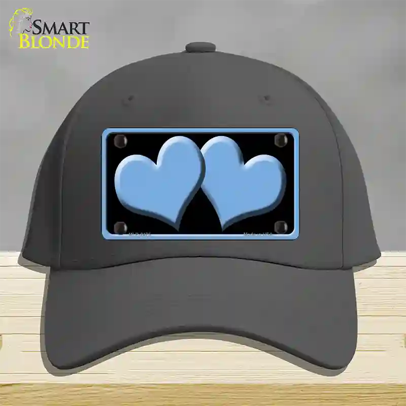 Solid Light Blue Centered Hearts Black Novelty License Plate Hat Cotton / Charcoal