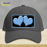 Solid Light Blue Centered Hearts Black Novelty License Plate Hat Cotton / Charcoal