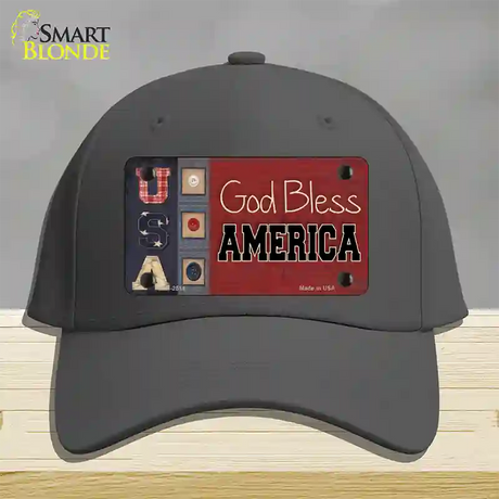 God Bless America Quilt Novelty License Plate Hat Cotton / Charcoal