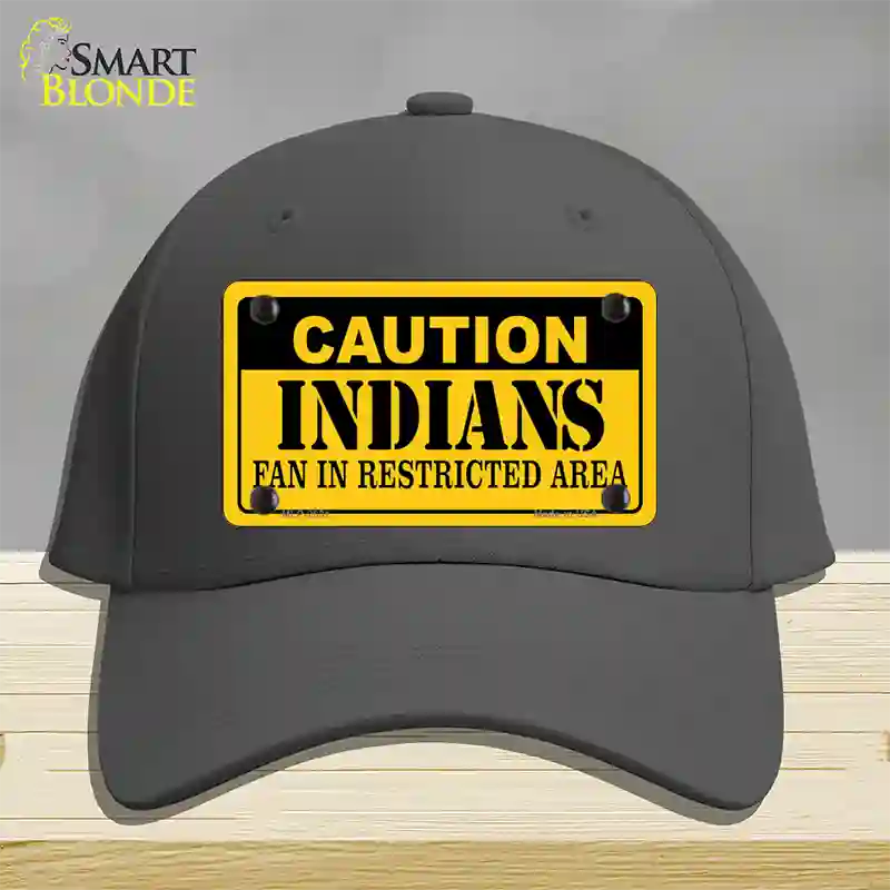 Caution Indians Fan Novelty License Plate Hat Cotton / Charcoal