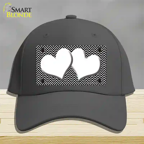 Black White Chevron White Center Hearts Novelty License Plate Hat Cotton / Charcoal