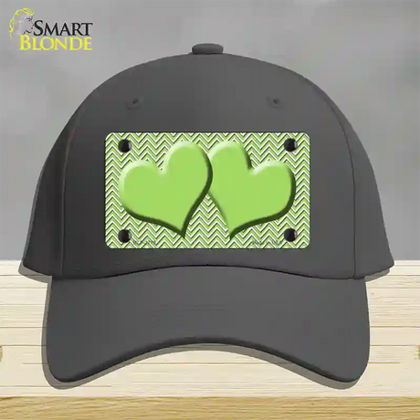 Lime Green White Chevron Lime Green Center Hearts Novelty License Plate Hat Cotton / Charcoal