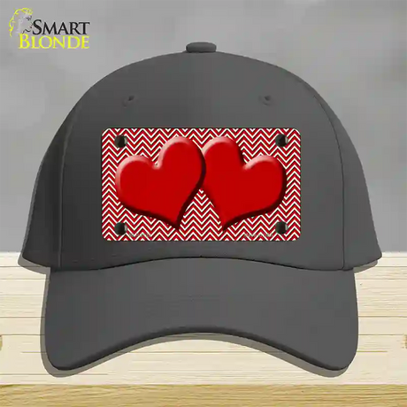 Red White Chevron Red Center Hearts Novelty License Plate Hat Cotton / Charcoal