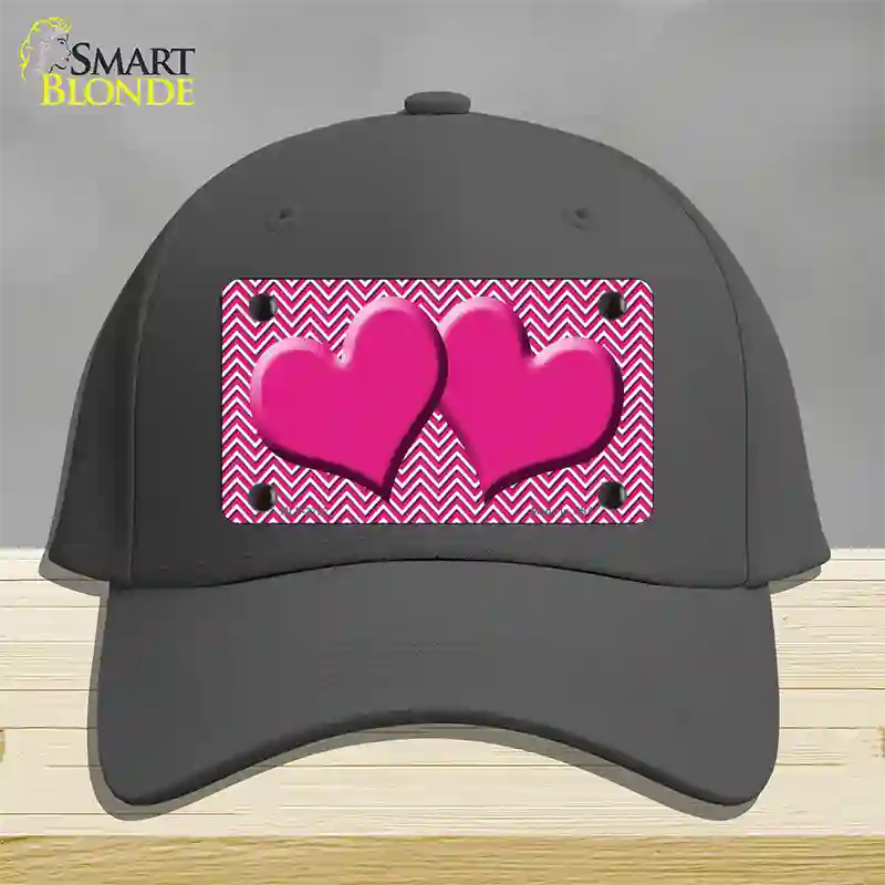 Pink White Chevron Pink Center Hearts Novelty License Plate Hat Cotton / Charcoal