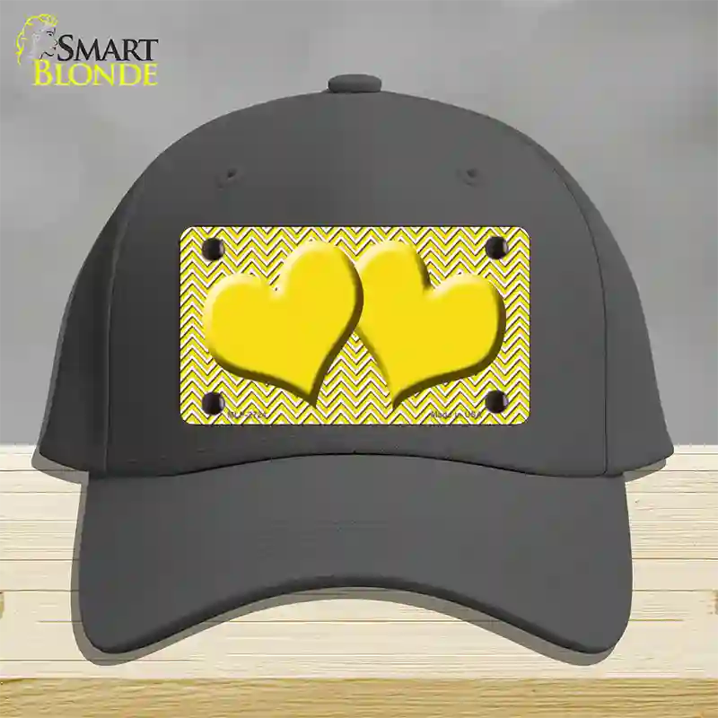 Yellow White Chevron Yellow Center Hearts Novelty License Plate Hat Cotton / Charcoal