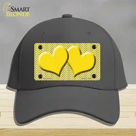 Yellow White Chevron Yellow Center Hearts Novelty License Plate Hat Cotton / Charcoal