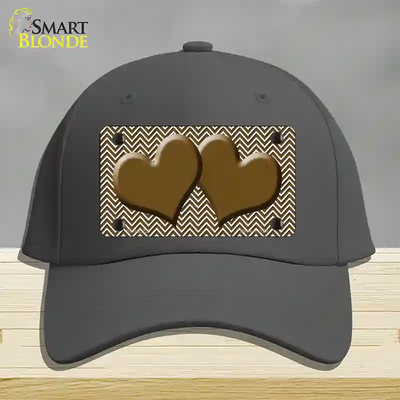 Brown White Chevron Brown Center Hearts Novelty License Plate Hat Cotton / Charcoal