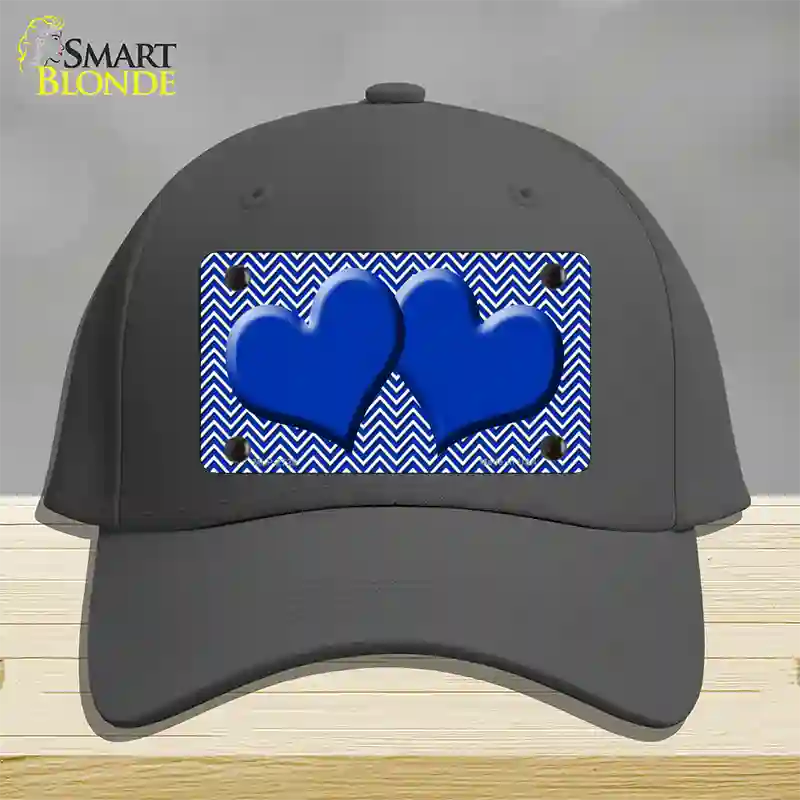 Blue White Chevron Blue Center Hearts Novelty License Plate Hat Cotton / Charcoal