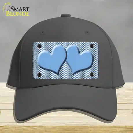 Light Blue White Chevron Light Blue Center Hearts Novelty License Plate Hat Cotton / Charcoal