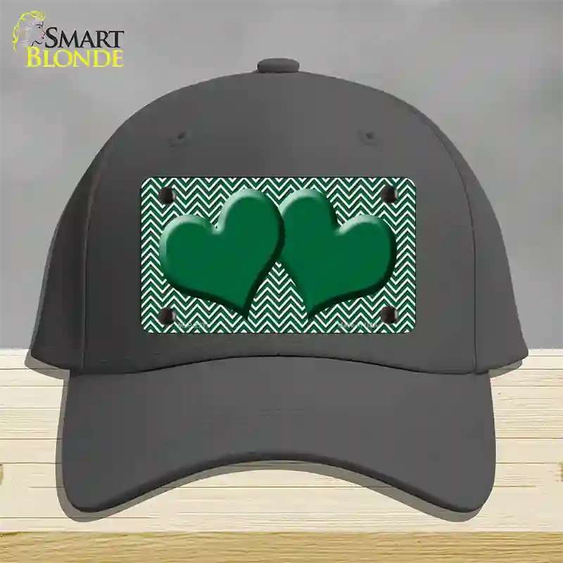 Green White Chevron Green Center Hearts Novelty License Plate Hat Cotton / Charcoal