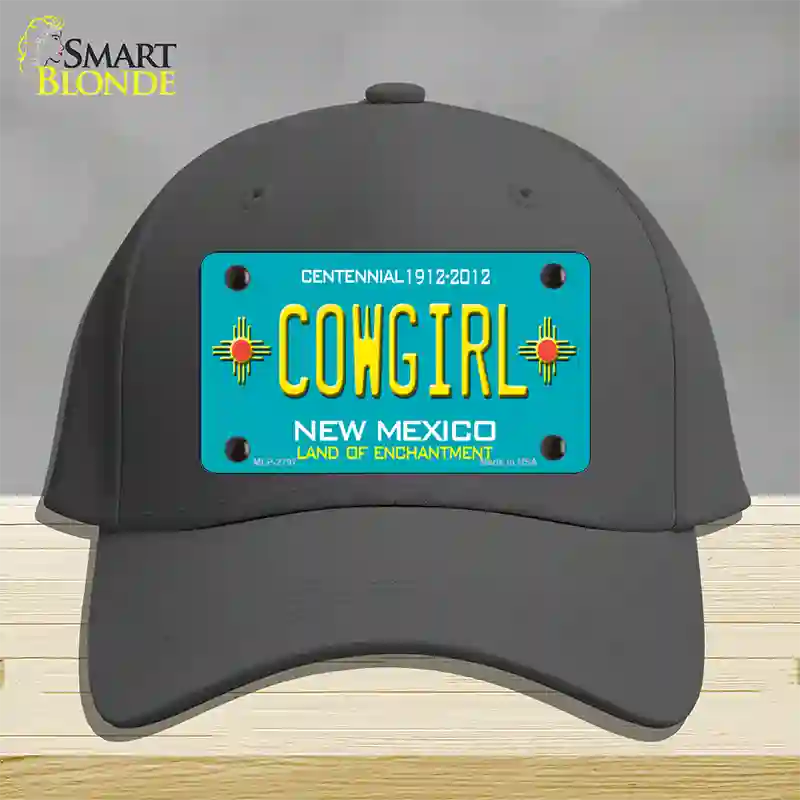 Cowgirl New Mexico Teal Novelty License Plate Hat Cotton / Charcoal