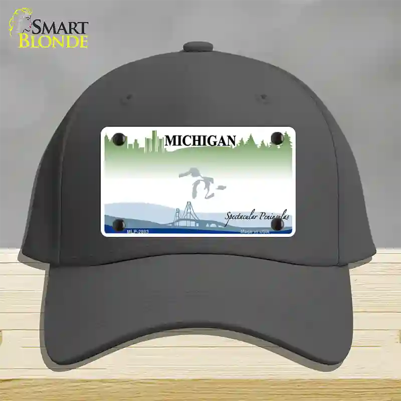 Michigan Peninsulas State Blank Novelty License Plate Hat Cotton / Charcoal