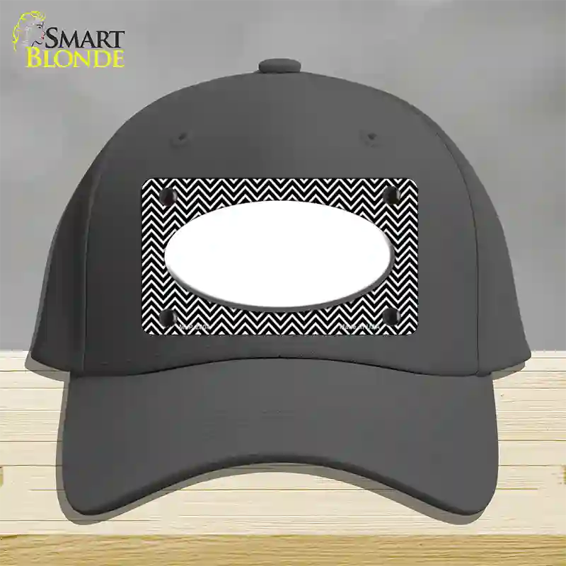 Black White Chevon Center Oval Novelty License Plate Hat Cotton / Charcoal