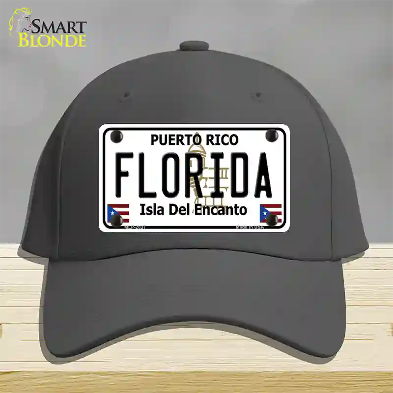 Florida Puerto Rico Novelty License Plate Hat Cotton / Charcoal