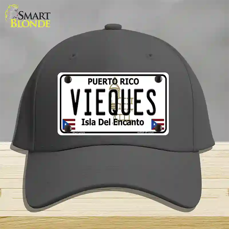 Vieques Puerto Rico Novelty License Plate Hat Cotton / Charcoal