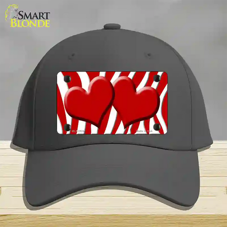 Red White Zebra Red Centered Hearts Novelty License Plate Hat Cotton / Charcoal