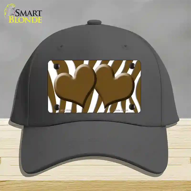 Brown White Zebra Brown Centered Hearts Novelty License Plate Hat Cotton / Charcoal