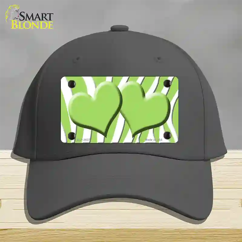 Lime Green White Zebra Lime Green Centered Hearts Novelty License Plate Hat Cotton / Charcoal