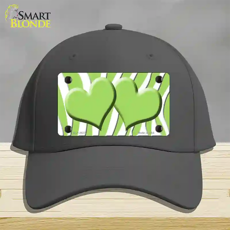 Lime Green White Zebra Lime Green Centered Hearts Novelty License Plate Hat Cotton / Charcoal