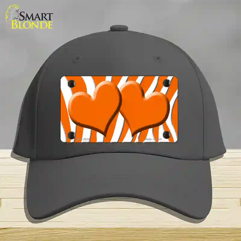 Orange White Zebra Orange Centered Hearts Novelty License Plate Hat Cotton / Charcoal