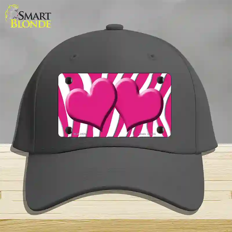 Pink White Zebra Pink Centered Hearts Novelty License Plate Hat Cotton / Charcoal