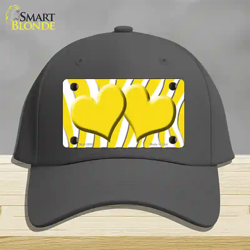 Yellow White Zebra Yellow Centered Hearts Novelty License Plate Hat Cotton / Charcoal