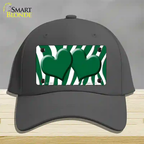 Green White Zebra Green Centered Hearts Novelty License Plate Hat Cotton / Charcoal