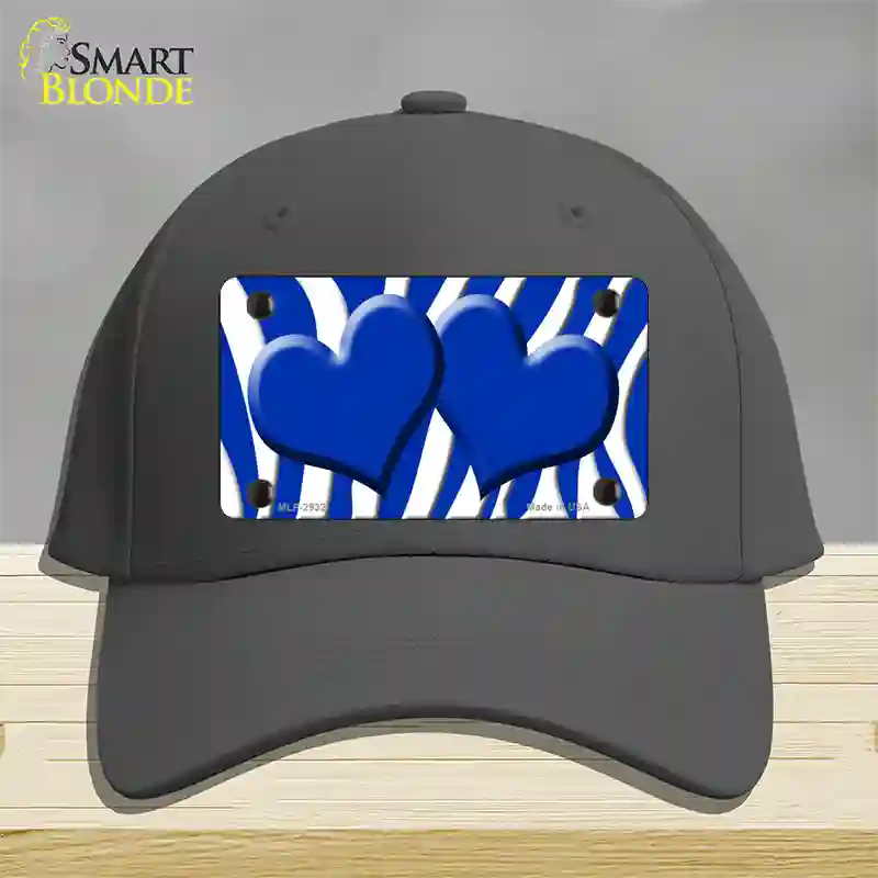 Blue White Zebra Blue Centered Hearts Novelty License Plate Hat Cotton / Charcoal