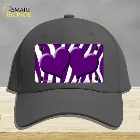 Purple White Zebra Purple Centered Hearts Novelty License Plate Hat Cotton / Charcoal