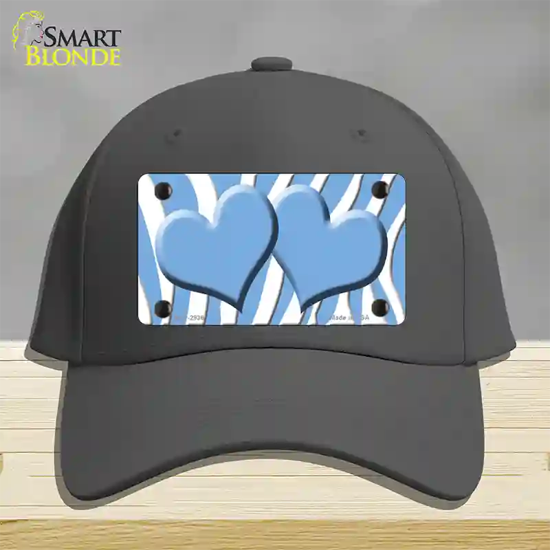 Light Blue White Zebra Light Blue Centered Hearts Novelty License Plate Hat Cotton / Charcoal