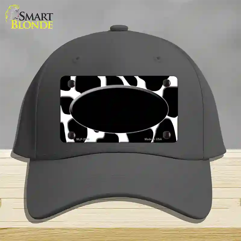 Black White Giraffe Black Center Oval Novelty License Plate Hat Cotton / Charcoal