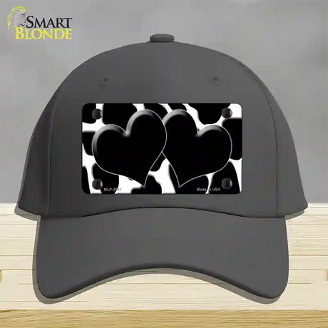 Black White Giraffe Black Centered Hearts Novelty License Plate Hat Cotton / Charcoal