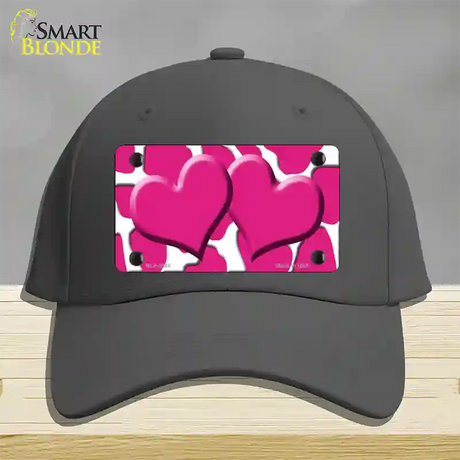 Pink White Giraffe Pink Centered Hearts Novelty License Plate Hat Cotton / Charcoal