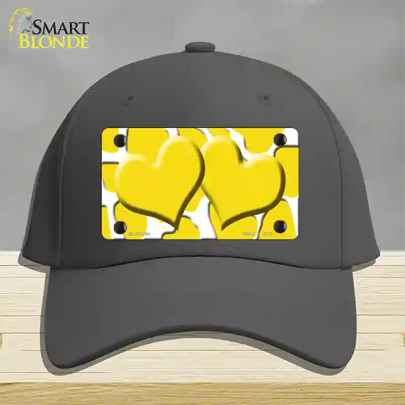 Yellow White Giraffe Yellow Centered Hearts Novelty License Plate Hat Cotton / Charcoal