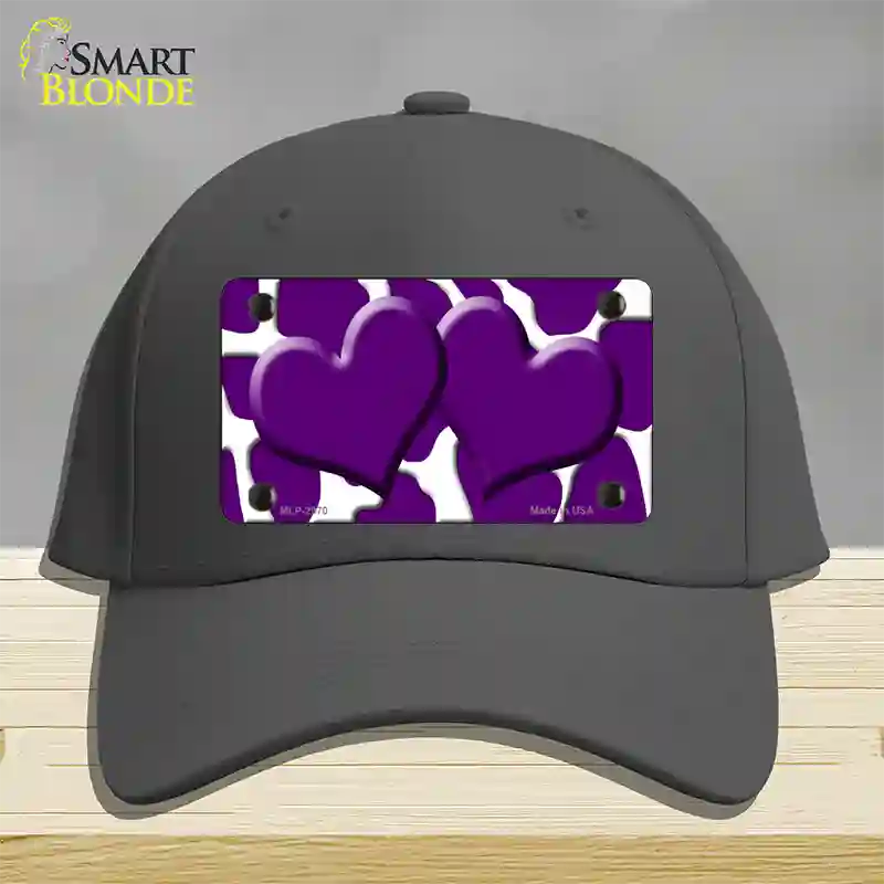 Purple White Giraffe Purple Centered Hearts Novelty License Plate Hat Cotton / Charcoal