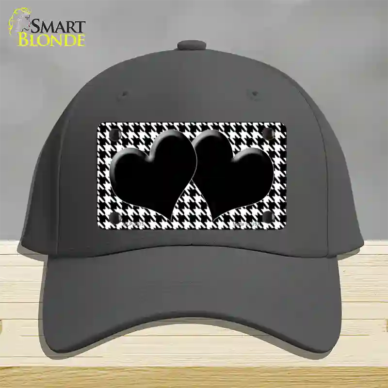 White Black Houndstooth Black Center Hearts Novelty License Plate Hat Cotton / Charcoal