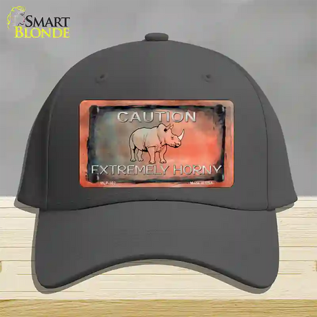 Caution Extremely Horny Novelty License Plate Hat Cotton / Charcoal