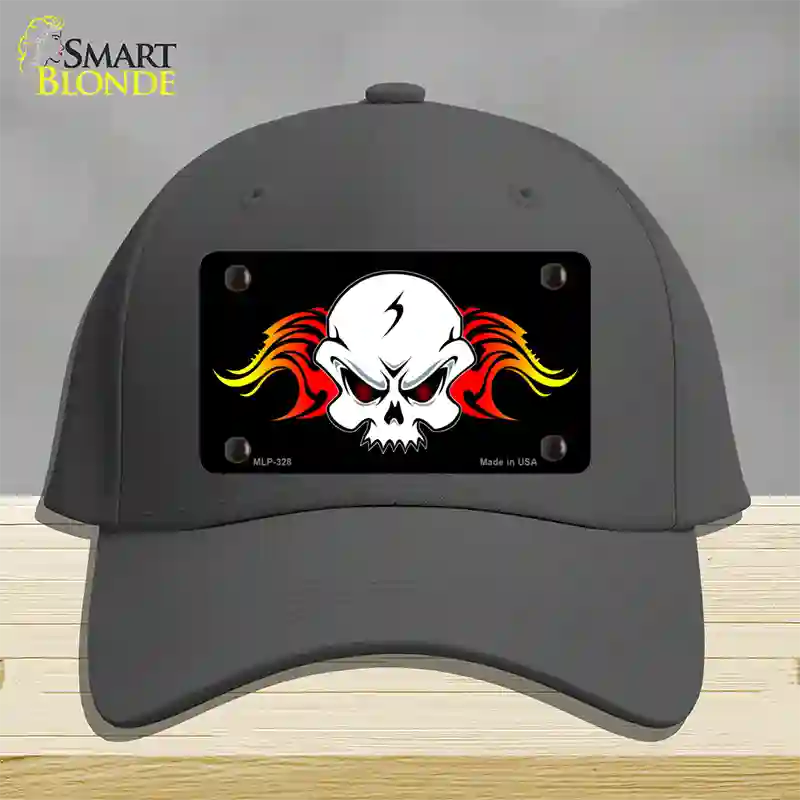 Skull Flame Novelty License Plate Hat Cotton / Charcoal