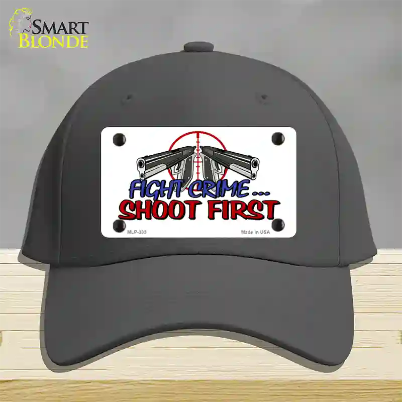 Fight Crime Shoot First Novelty License Plate Hat Cotton / Charcoal