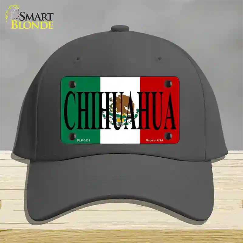 Chihuahua Mexico Flag Novelty License Plate Hat Cotton / Charcoal