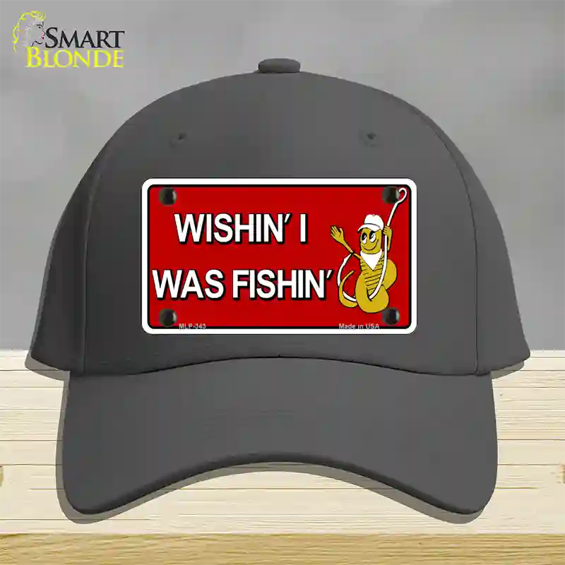 Wishin I Was Fishin Red Novelty License Plate Hat Cotton / Charcoal