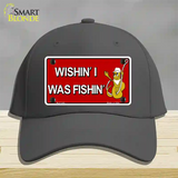 Wishin I Was Fishin Red Novelty License Plate Hat Cotton / Charcoal