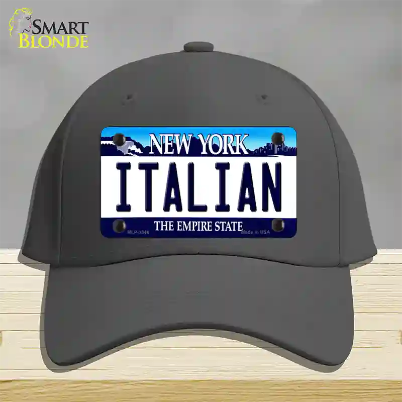 Italian New York Novelty License Plate Hat Cotton / Charcoal