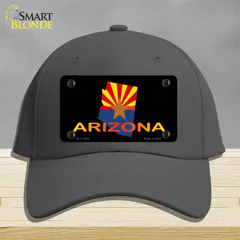 Arizona Flag Filled State Outline Novelty License Plate Hat Cotton / Charcoal