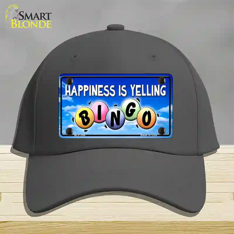 Happiness Is Yelling Bingo Novelty License Plate Hat Cotton / Charcoal