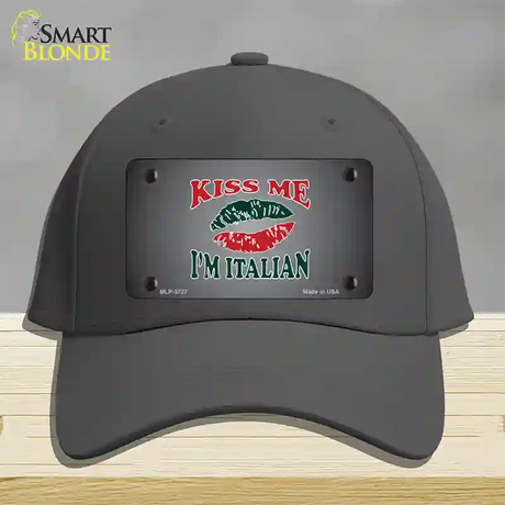 Kiss Me Im Italian Novelty License Plate Hat Cotton / Charcoal