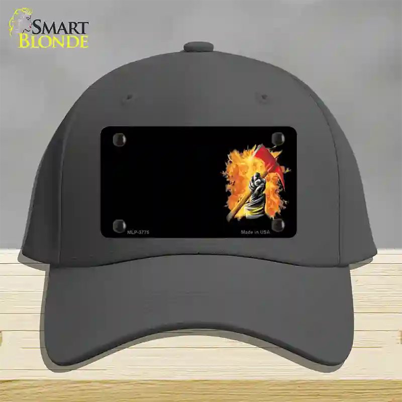 Firefighter Flaming Ax Offset Novelty License Plate Hat Cotton / Charcoal