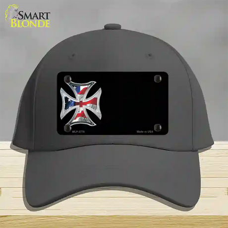 American Flag Maltese Cross Offset Novelty License Plate Hat Cotton / Charcoal