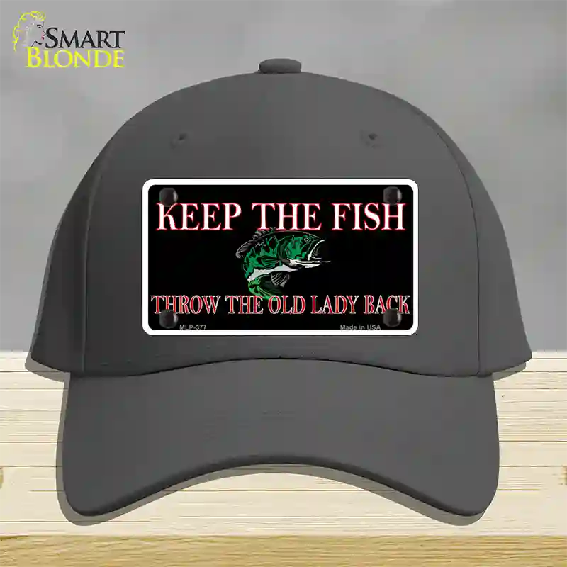 Keep the Fish Novelty License Plate Hat Cotton / Charcoal