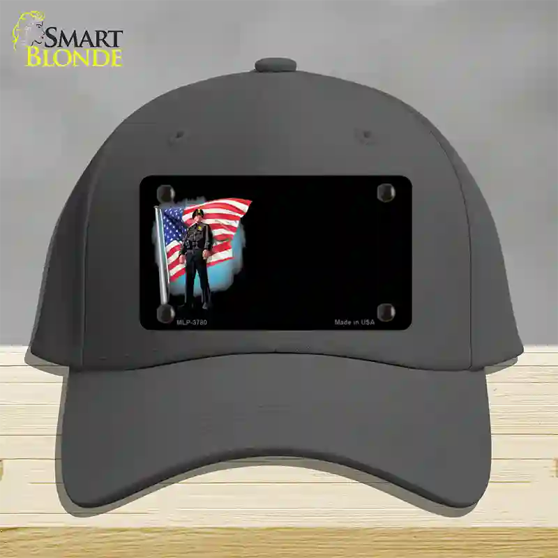 Police Officer American Flag Offset Novelty License Plate Hat Cotton / Charcoal